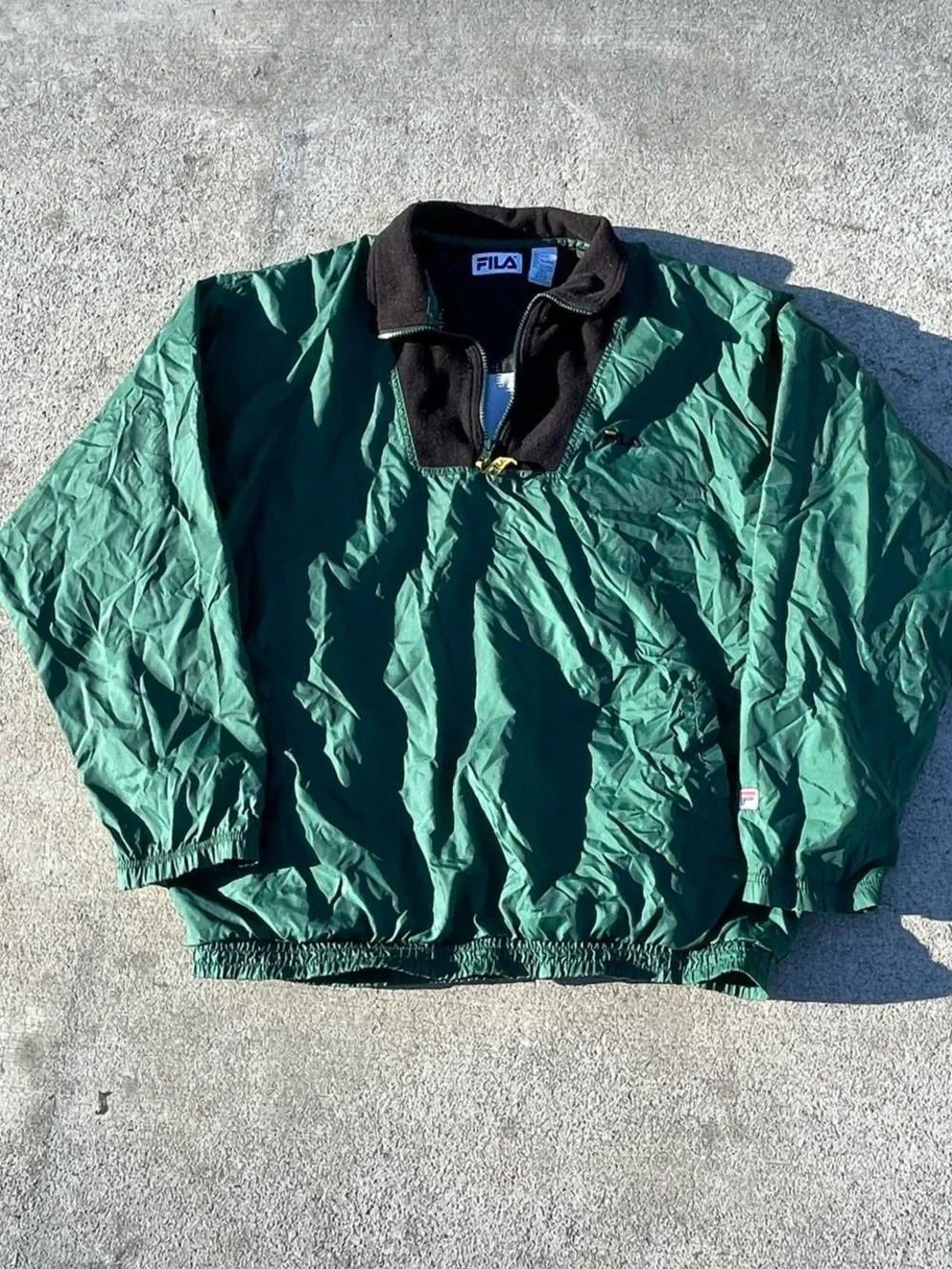 FILA Green Quarter-Zip Pullover with Black Collar size large